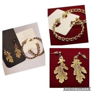 Andante Gold Dipped Large Hoop Earrings NWT & Gold Dipped Leaf Earrings REDUCED